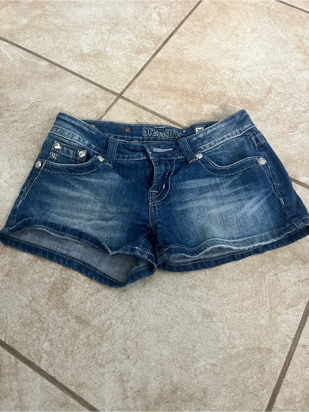 Miss Me Medium Blue Distressed Denim Short Shorts